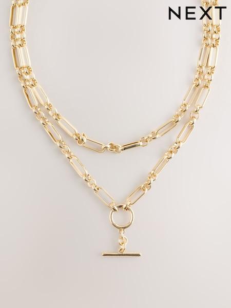 Gold Tone Layered T-Bar Chain Necklace (F95051) | €17