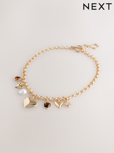 Gold Tone Heart Charm Chunky Necklace (F95054) | €17