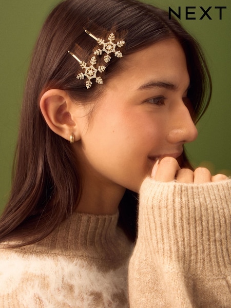 Gold Tone Christmas Snowflake Hair Clips (F95073) | €11