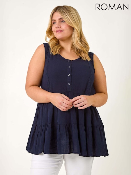 Roman Blue Curve Lace Detail Vest Top (F95098) | 198 QAR