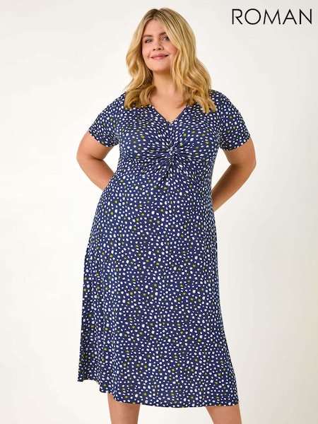 Roman Blue Curve Abstract Twist Front Midi Dress (F95100) | €60