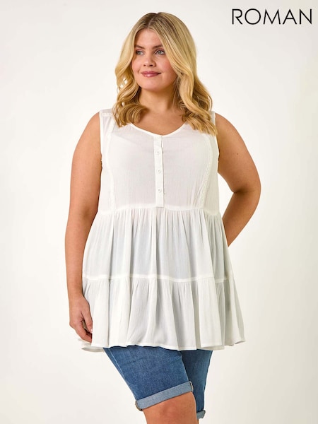 Roman White Curve Lace Detail Vest Top (F95107) | €40