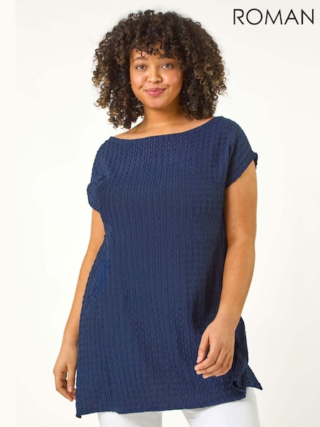 Roman Blue Curve Textured Short Sleeve T-Shirt (F95108) | 198 QAR