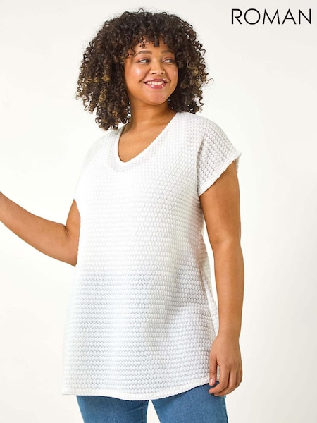 Roman White Curve Crochet V-Neck Stretch Top (F95111) | €45