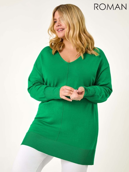 ירוק - Roman Curve V-Neck Relaxed Jumper (F95114) | ‏264‏₪
