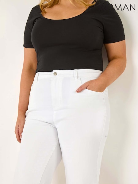 Roman White Curve Stretch Knee Length Denim Shorts (F95130) | ₪201