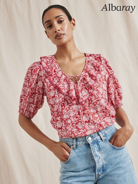 Albaray Red Woodblock Frill Top (F95135) | €102