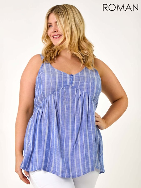 Roman Curve Stripe Woven Button Tunic (F95136) | ‏233 د.إ.‏