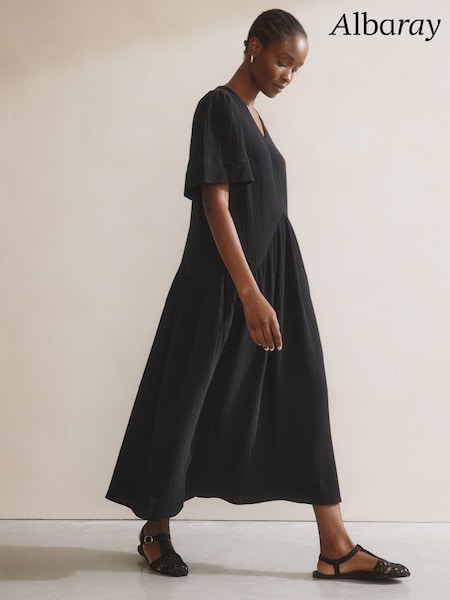 Albaray Cheesecloth Volume 100% Cotton Black Dress (F95153) | 663 LEI