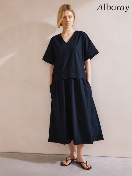 Albaray Black Drop Waist V-Neck 100% Cotton Dress (F95174) | €126