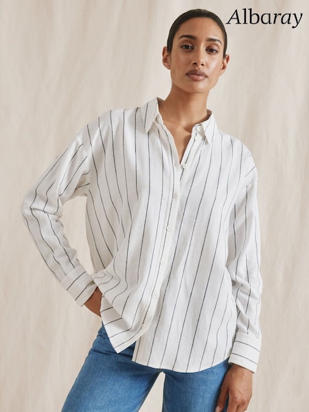 Albaray Wide Stripe Linen White Shirt (F95180) | €124
