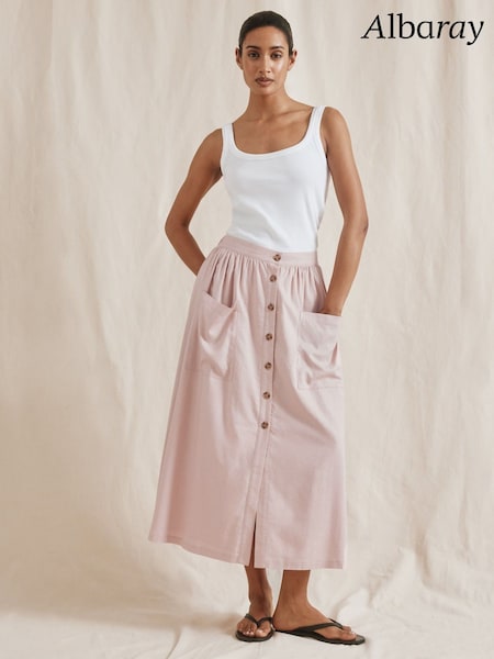 Albaray Pink Linen Button Midi Skirt (F95182) | €105