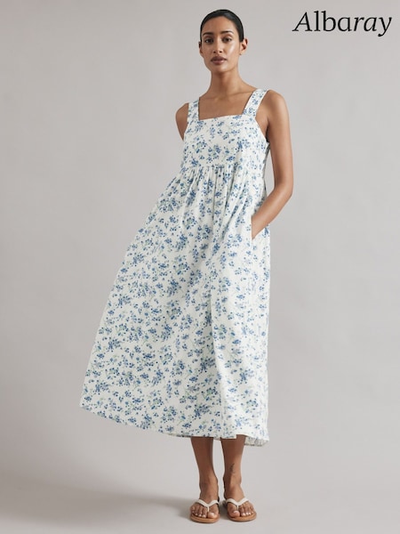 Albaray Blossom Print Linen White Sundress (F95192) | €126