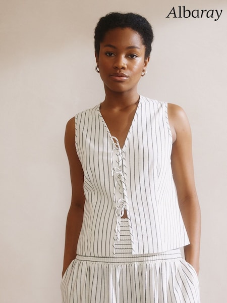 Albaray Stripe Linen Tie White Waistcoat (F95196) | €86