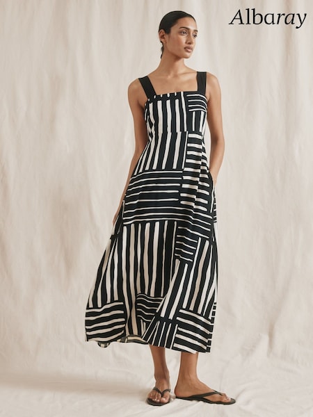 Albaray Patchwork Stripe Wide Strap Black Sundress (F95211) | €113