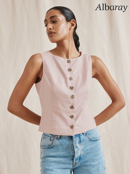 Albaray Pink Linen Button Through Top (F95215) | €93