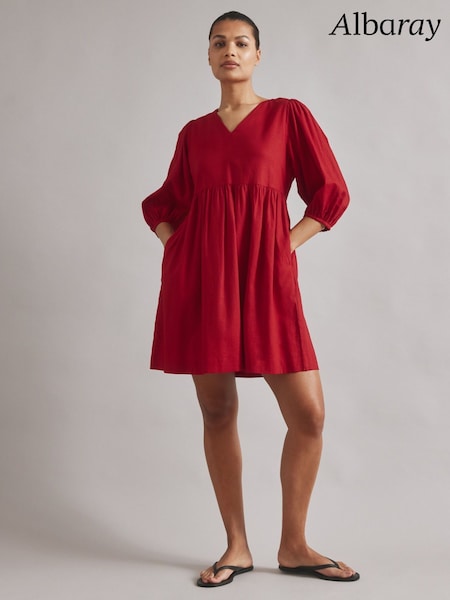 Albaray Red Linen Short V-Neck Dress (F95217) | €118