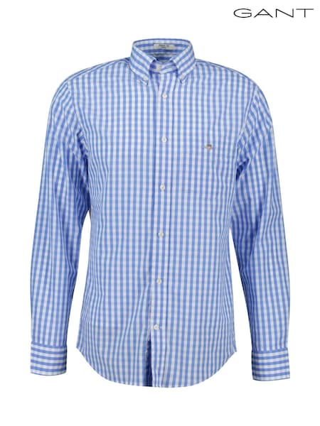 GANT Blue Regular Fit Classic Poplin Gingham 100% Cotton Shirt (F95257) | €136