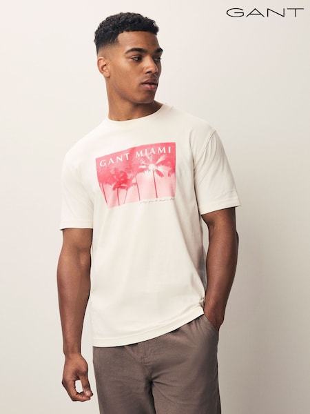GANT Cream Light Relaxed Fit Miami Graphic T-Shirt (F95258) | €66