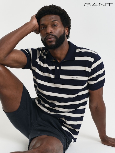 GANT Blue Striped 100% Cotton Polo Shirt (F95263) | €126