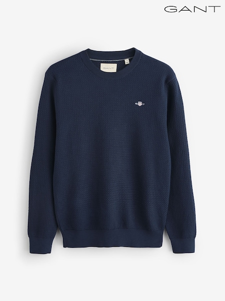 GANT Blue Textured 100% Cotton Crew Neck Sweatshirt (F95268) | R$ 1.185