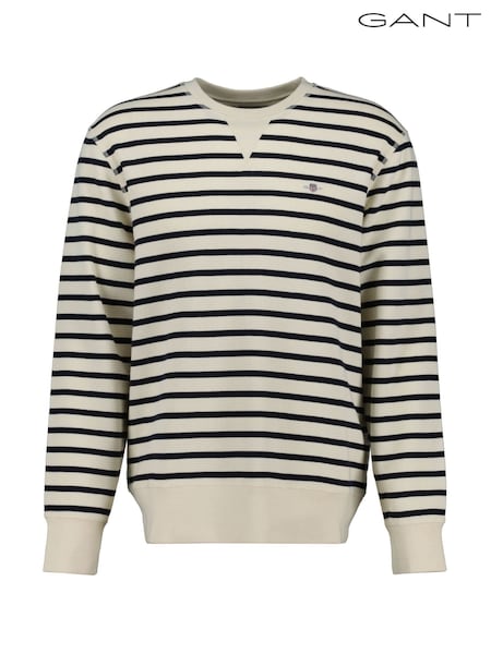 GANT 100% Cotton Striped Waffle Crew Neck Sweatshirt (F95277) | 856 LEI