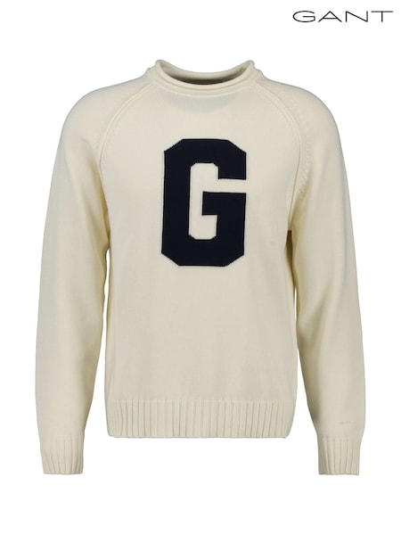 GANT Cream 100% Cotton Knitted G Crew Neck Jumper (F95279) | R$ 1.730