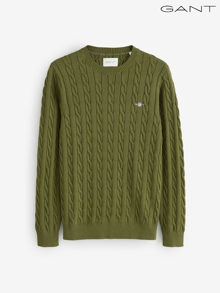 GANT Green 100% Cotton Cable Knit Crew Neck Sweater (F95287) | € 195
