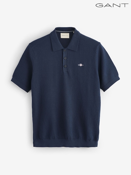 GANT Blue Textured 100% Cotton Polo Shirt (F95306) | R$ 1.135
