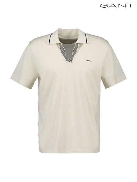 GANT Cream 100% Cotton Tipped Short Sleeve Polo Shirt (F95308) | $166