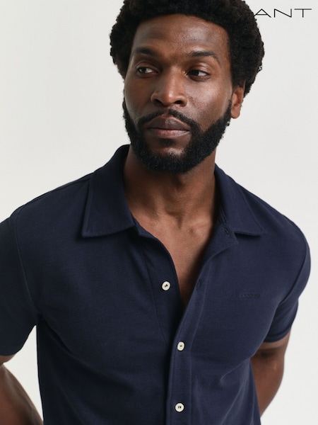 GANT Blue 100% Cotton Textured Short Sleeve Shirt (F95314) | €176