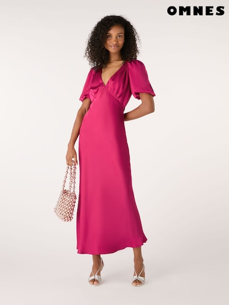 Omnes Pink Rosie Ruched Puff Sleeve Dress (F95365) | €118