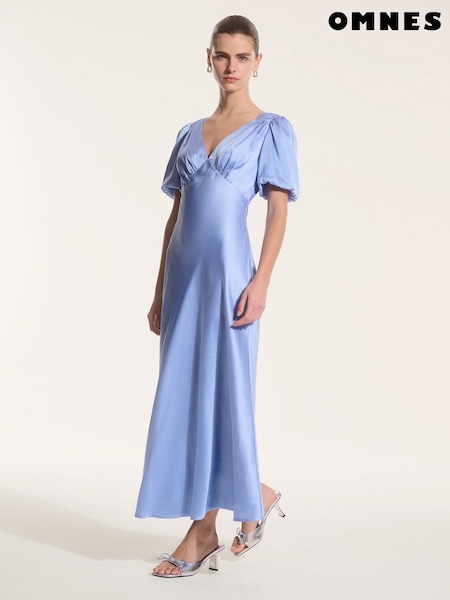 Omnes Blue Rosie Ruched Puff Sleeve Dress (F95382) | €118