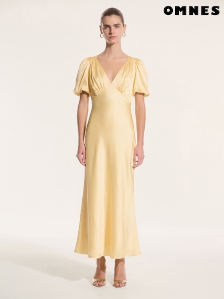 Keltainen - Omnes Rosie Ruched Puhvihiha Mekko (F95496) | €140