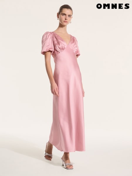 Omnes light pink Rosie Ruched Puff Sleeve Dress (F95532) | €117