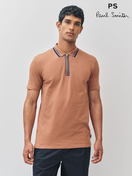 PS Paul Smith Regular-Fit Quarter Zip Brown Polo Shirt (F95558) | €128