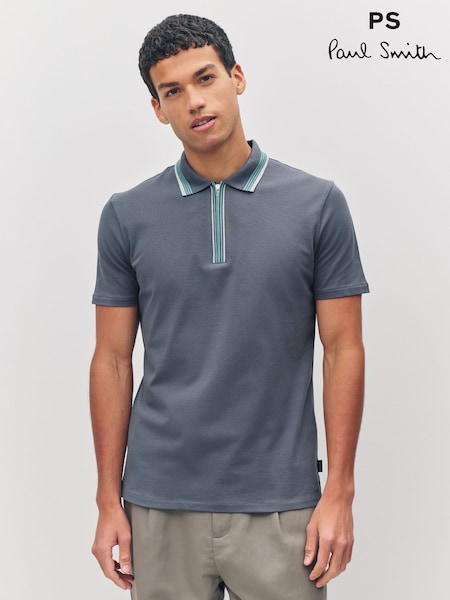 PS Paul Smith Regular Fit Grey Quarter Zip Polo Shirt (F95564) | €128