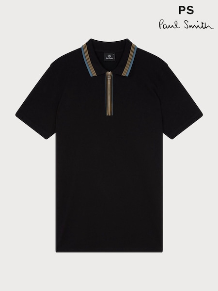 PS Paul Smith Regular Fit Quarter Zip Black Polo shirt (F95573) | 495 QAR