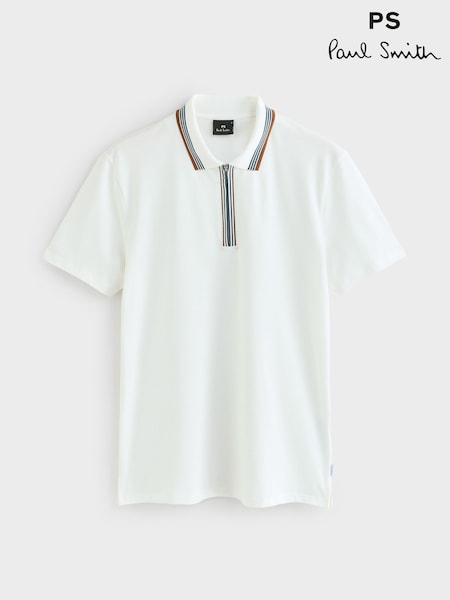 PS Paul Smith Regular Fit Quarter Zip White Polo Shirt (F95613) | 745 LEI