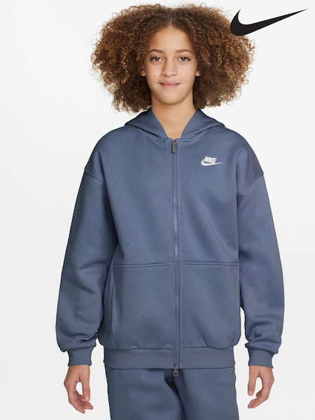 Nike World Indigo Blue Oversized College Club Fleece Zip-Up Hoodie (F95636) | €61