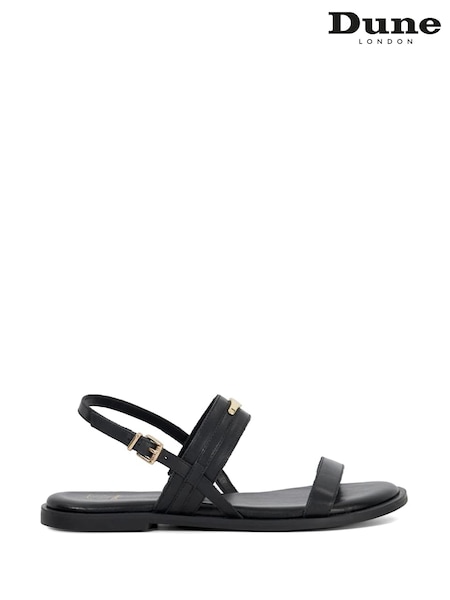 Negru - Dune London Litton Branded Plate Flat Sandals (F95646) | 663 LEI
