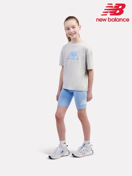 New Balance Grey Kids Stacked Logo 100% Cotton T-Shirt & Cycle Shorts Set (F95718) | AED233 - AED280