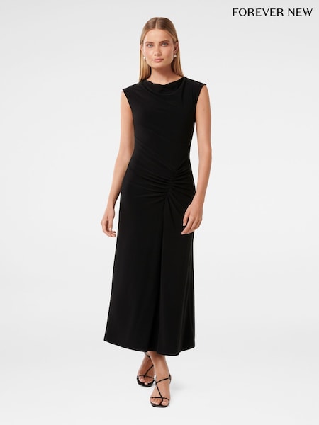 Forever New Black Carrie Draped Bodycon Midi Dress (F95753) | €145