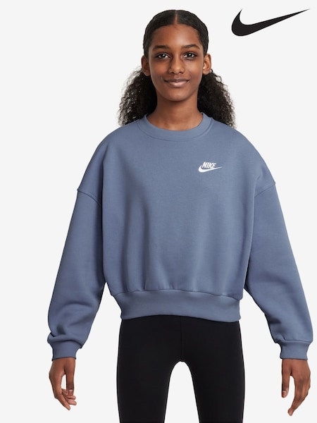 Nike World Indigo Blue Club Fleece Boxy Crewneck Sweatshirt (F95764) | €46