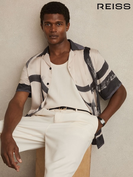 Reiss Charcoal Grey/Off White Zephr Brushstroke-Print Cuban-Collar Shirt (F95864) | €170