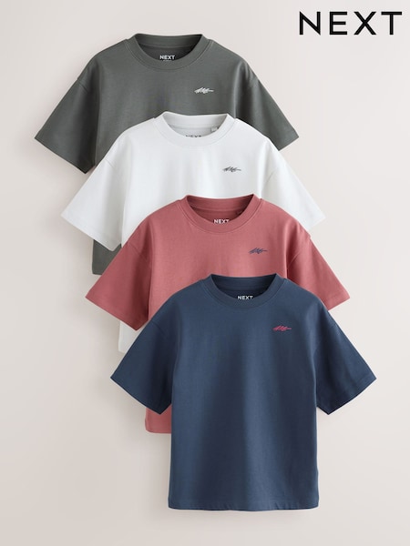 Azul marino/Gris/Baya - Short Sleeve Logo Chest Graphic T-Shirts 4 Pack (3-16yrs) (F95894) | 26 € - 34 €