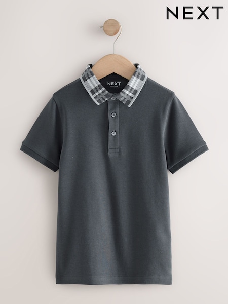 Charcoal Grey Check Collar Short Sleeve Polo Shirt (3-16yrs) (F95899) | €13 - €18.50