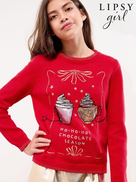Lipsy Red Season Slogan Christmas Crew Neck Family Knitted Jumper (5-16yrs) (F95901) | AED146 - AED192