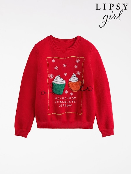 Lipsy Red Season Slogan Christmas Crew Neck Family Knitted Jumper (5-16yrs) (F95904) | AED157 - AED181