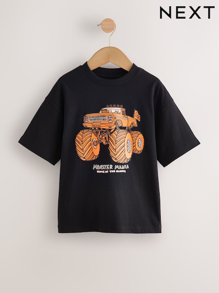 Black/Orange Monster Truck Relaxed Fit Short Sleeve Graphic Print T-Shirt (3-16yrs) (F95906) | €8 - €12